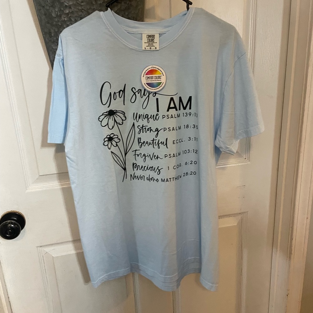 God Says I Am Christian Graphic Tee Comfort Colors Large NWT
